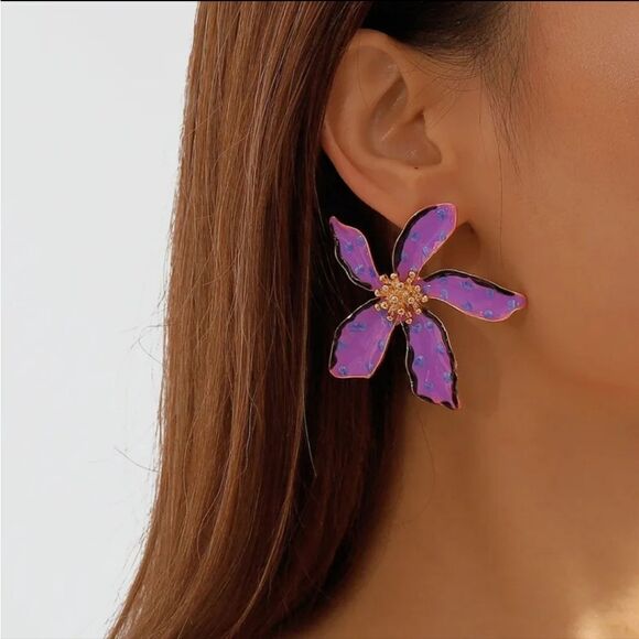 New ZARA tropical flower stud earrings - Picture 2 of 13